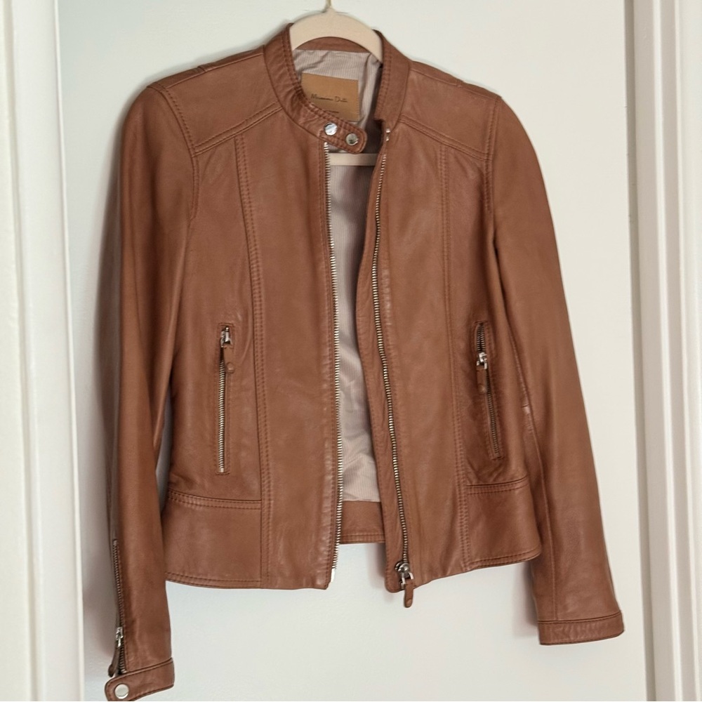 🤎 Massimo Dutti 100% Genuine Sheep Leather Jacket – Tan / Camel size XS